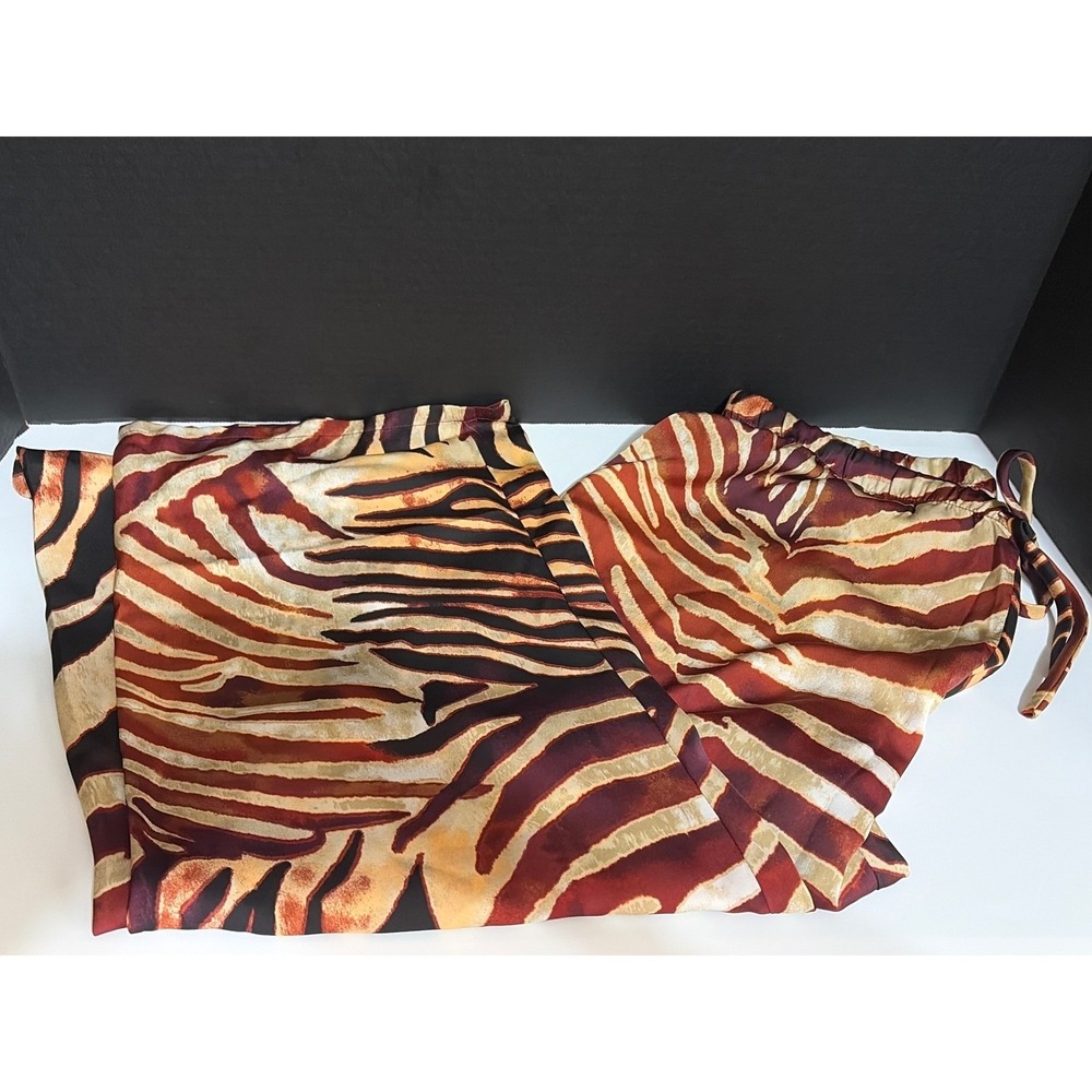 Natori Zebra Print Pajama Pants Small Rust Gold Animal Print Wide Leg Lounge